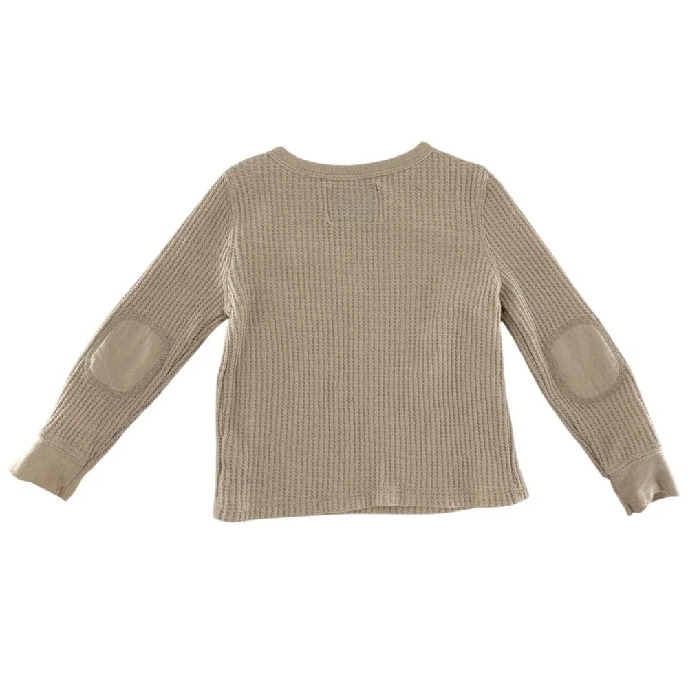 Old Navy Kids Beige Waffle Knit Thermal Long Sleeve Shirt Elbow Patches 2T‎